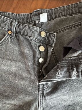 H&M Men's Dark faded black barrel  Jeans with Button Fly